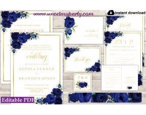 Navy Blue Invitation suite template,Blue invitation set, (39)